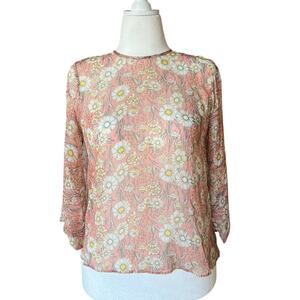 AINEA Sheer Cape Floral Top Women's Size 40 (M) Sustainable Italian Designer 70s